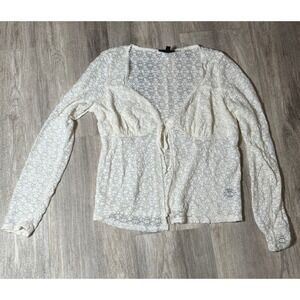 Self Esteem Tie Front Long‎ Sleeve Top Blouse Ivory Beige Womens L